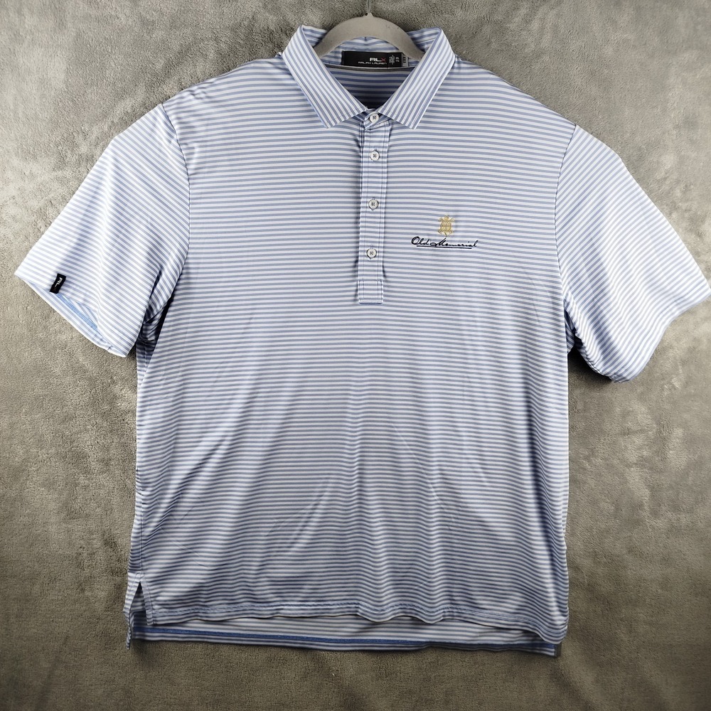 Old Memorial Golf Club Shirt Mens 2XL White Blue Stripe Polo RLX Ralph Lauren - Picture 2 of 12
